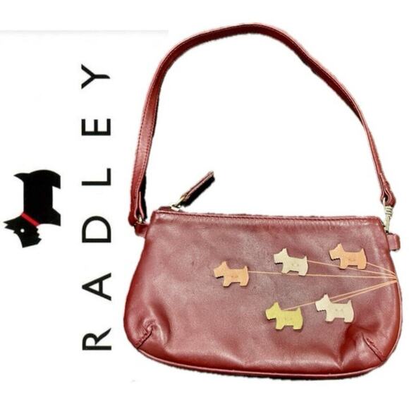RADLEY LONDON MINI BAG LEATHER BURGUNDY SCOTTISH DOGS LIMITED EDITION KAWAII - Picture 1 of 16